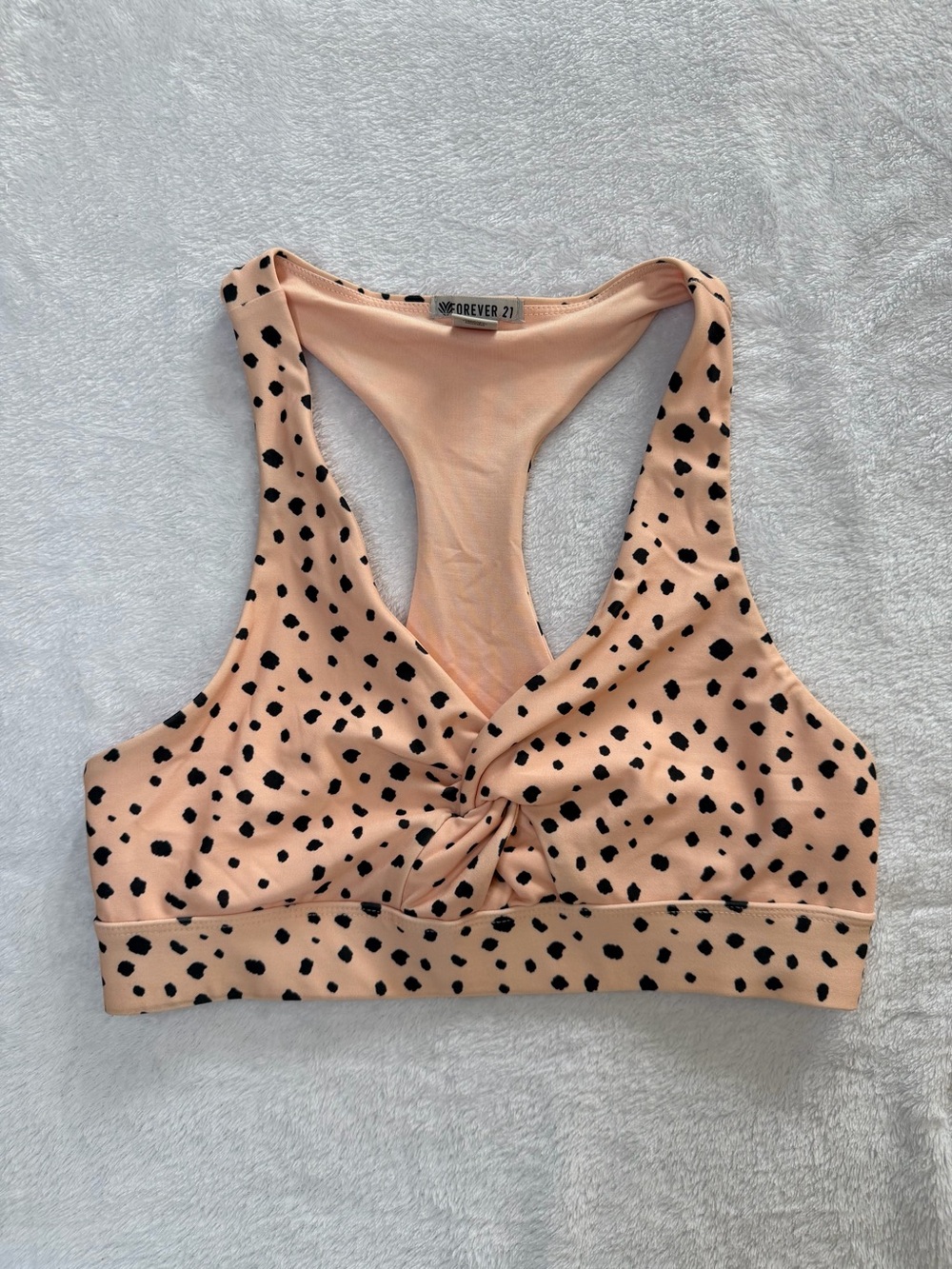 Forever 21 Peach Polka Dot Twist Front Racerback Sports Bra Medium